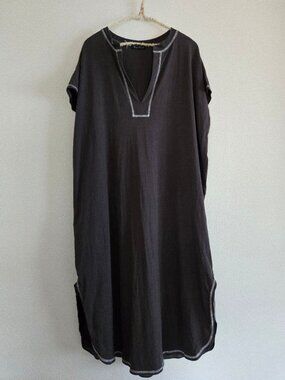Color Block Stitch Key Neck T-Shirt Dress Size L